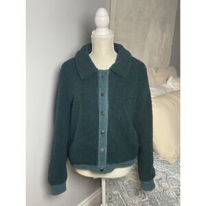 Em & Elle Sherpa Corduroy Snap Jacket M Green Teddy Fleece Cozy Fall Winter